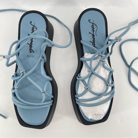 Free People Georgie Blue Wrap Gladiator Platform Open Toe Wedge Sandals Size 9 - Picture 3 of 16
